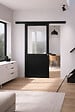 GD MENUISERIES - Porte Coulissante Atelier Noir H204 x L93 cm sans meneau, Rail alu Bandeau Noir, Coquilles - vignette