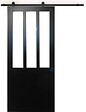 GD MENUISERIES - Porte Coulissante Atelier Noir H204 x L83 cm, Rail roulettes, Coquilles Noir - vignette