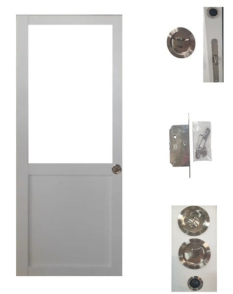 GD MENUISERIES - Porte Coulissante Atelier Blanc H204 x L83 cm sans meneau, serrure condamnation - large