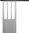 GD MENUISERIES - Porte Coulissante Atelier blanc H204 x L93 cm, Rail Alu bandeau noir - vignette