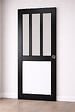 GD MENUISERIES - Porte Coulissante Atelier noir, panneau blanc Vitrée H204 x L83 cm, serrure condamnation - vignette