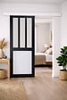 GD MENUISERIES - Porte Coulissante Atelier noir, blanc Vitrée H204 x L73 cm, Rail Alu Bandeau blanc, Coquilles Noir - vignette