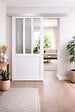GD MENUISERIES - Porte Coulissante Atelier Blanc H204 x L83 cm, Rail Alu, Coquilles blanc - vignette