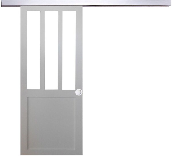 GD MENUISERIES - Porte Coulissante Atelier Blanc H204 x L83 cm, Rail Alu, Coquilles blanc - large
