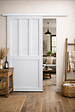 GD MENUISERIES - Porte Coulissante Atelier 2 panneaux blanc H204 x L83 cm, Rail Alu bandeau blanc, Coquilles blanc - vignette