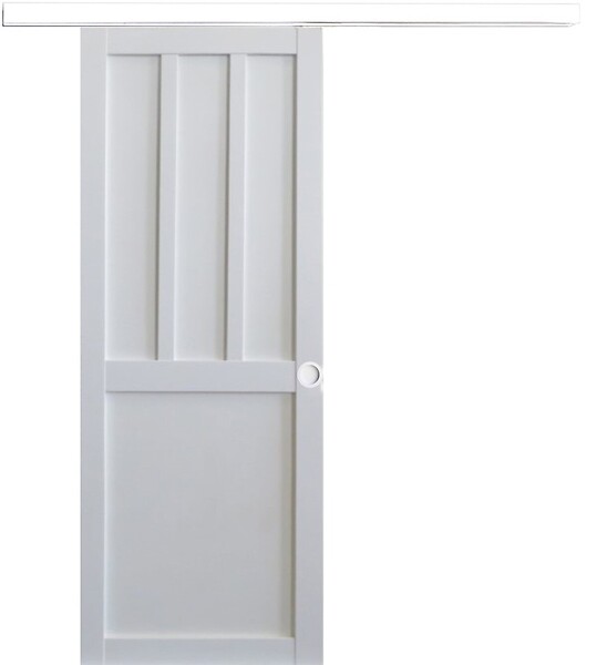 GD MENUISERIES - Porte Coulissante Atelier 2 panneaux blanc H204 x L83 cm, Rail Alu bandeau blanc, Coquilles blanc - large