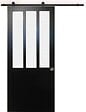GD MENUISERIES - Porte Coulissante Atelier Noir vitre depoli H204 x L93 cm, Rail Roulettes, Coquilles - vignette