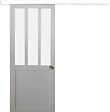 GD MENUISERIES - Porte Coulissante Atelier Blanc vitre depoli H204 x l93 cm, Rail alu Bandeau Blanc, Coquilles - vignette