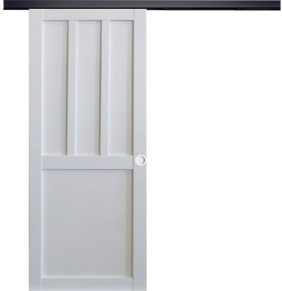 GD MENUISERIES - Porte Coulissante Atelier 2 panneaux blanc H204 x L83 cm, Rail Alu bandeau noir, Coquilles blanc - large