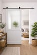 GD MENUISERIES - Porte Coulissante Atelier blanc H204 x L83 cm sans meneau+ Railroulettes, Coquilles blanc - vignette