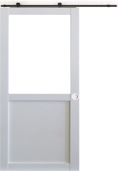 GD MENUISERIES - Porte Coulissante Atelier blanc H204 x L83 cm sans meneau+ Railroulettes, Coquilles blanc - large
