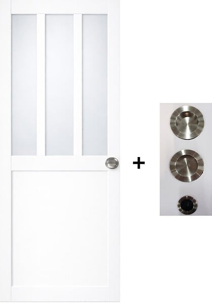 GD MENUISERIES - Porte Coulissante Atelier Blanc vitre depoli H204 x L73 cm, coquilles, tire doigt - large