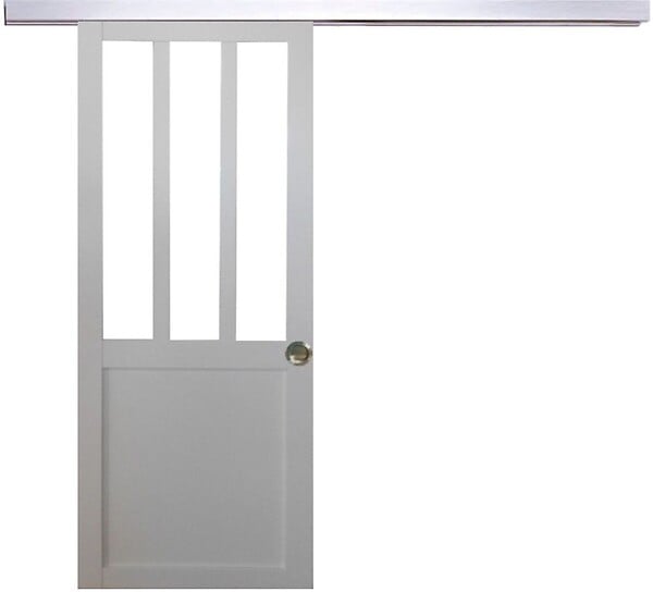 GD MENUISERIES - Porte Coulissante Atelier Blanc H204 x L93 cm, Rail Alu, Coquilles - large