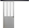 GD MENUISERIES - Porte Coulissante Atelier blanc vitre depoli H204 x L93 cm, Rail Alu bandeau noir, Coquilles - vignette