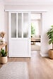 GD MENUISERIES - Porte Coulissante Atelier Blanc vitre depoli H204 x L73 cm, Rail alu Bandeau Blanc, Coquilles blanc - vignette