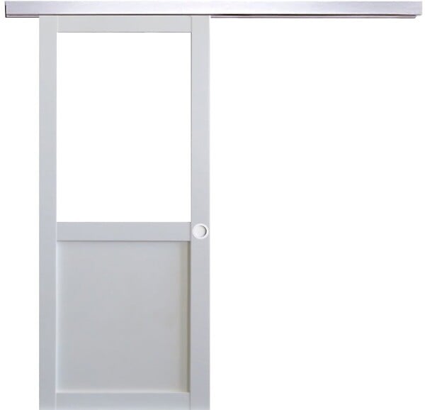 GD MENUISERIES - Porte Coulissante Atelier Blanc H204 x L83 cm sans meneau, Rail Alu, Coquilles blanc - large