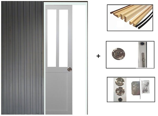 GD MENUISERIES - Porte Coulissante Atelier Blanc H204 x L83 cm, Galandage, kit de finition - large