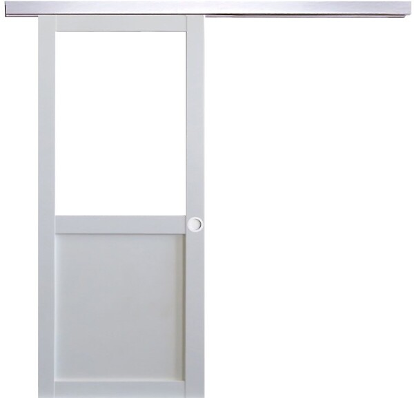 GD MENUISERIES - Porte Coulissante Atelier Blanc H204 x L93 cm sans meneau, Rail Alu, Coquilles blanc - large