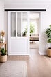 GD MENUISERIES - Porte Coulissante Atelier blanc H204 x L83 cm, Rail Alu bandeau noir, Coquilles blanc - vignette