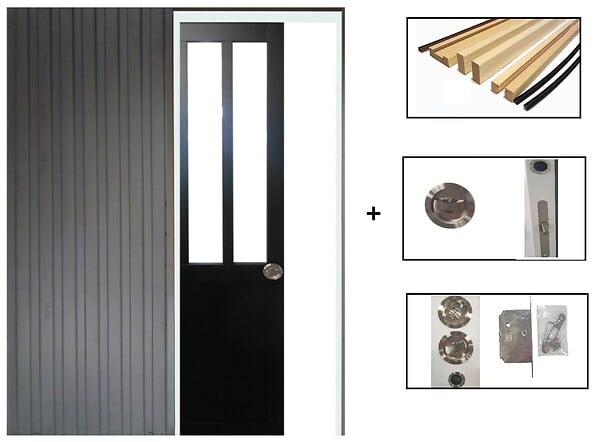 GD MENUISERIES - Porte Coulissante Atelier Noir H204 x L83 cm, Galandage, kit finition - large