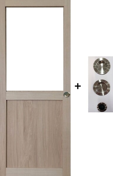 GD MENUISERIES - Porte Coulissante Atelier placage chene Vitrée H204 x L83 cm, coquilles, tire doigt - large