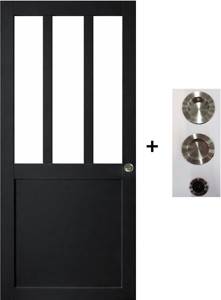 GD MENUISERIES - Porte Coulissante Atelier Noir H204 x L93 cm, coquilles, tire doigt - large