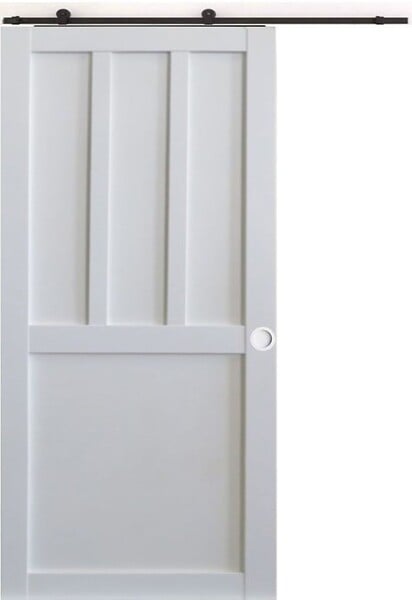 GD MENUISERIES - Porte Coulissante Atelier 2 Panneaux Blanc H204 X L73 cm, Rail Roulettes, Coquilles Blanc - large