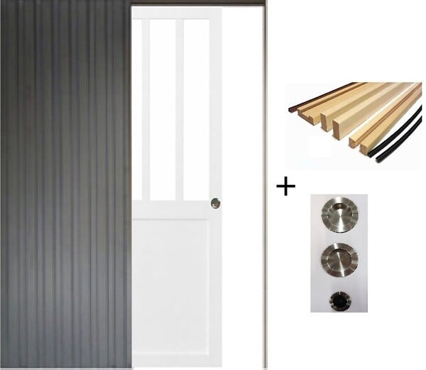 GD MENUISERIES - Porte Coulissante Atelier Blanc H204 x L83 cm, Galandage, kit finition (coquille et tire doigt) - large