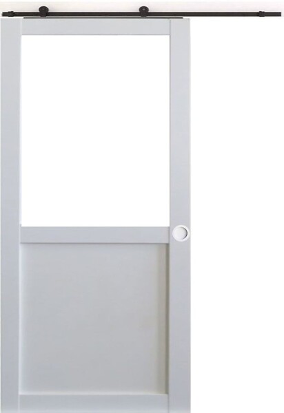 GD MENUISERIES - Porte Coulissante Atelier blanc H204 x L93 cm sans meneau, Rail Roulettes, Coquilles blanc - large