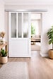 GD MENUISERIES - Porte Coulissante Atelier Blanc vitre depoli H204 x L83 cm, Rail Alu, Coquilles blanc - vignette