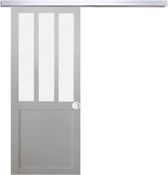 GD MENUISERIES - Porte Coulissante Atelier Blanc vitre depoli H204 x L83 cm, Rail Alu, Coquilles blanc - large
