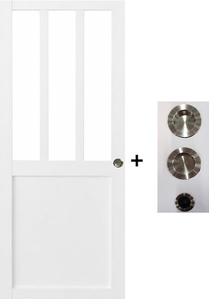 GD MENUISERIES - Porte Coulissante Atelier Blanc H204 x L73 cm, coquilles, tire doigt - large