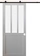 GD MENUISERIES - Porte Coulissante Atelier blanc vitre depoli H204 x L83 cm, Rail Roulettes, Coquilles blanc - vignette