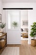 GD MENUISERIES - Porte Coulissante Atelier blanc sans meneau H204 x L73 cm, Rail Alu bandeau noir, Coquilles blanc - vignette
