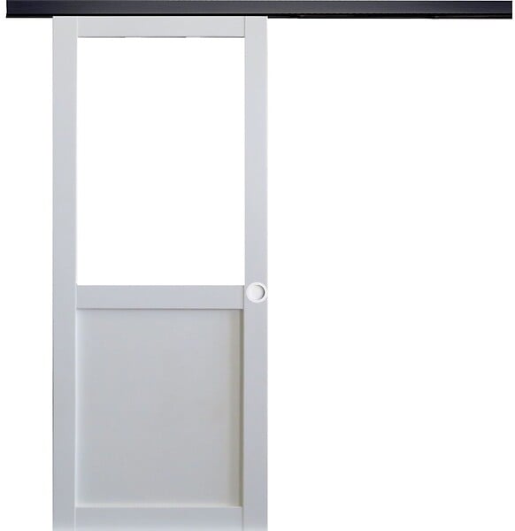 GD MENUISERIES - Porte Coulissante Atelier blanc sans meneau H204 x L73 cm, Rail Alu bandeau noir, Coquilles blanc - large