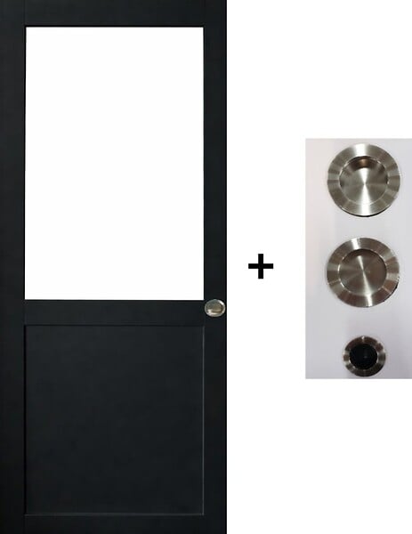 GD MENUISERIES - Porte Coulissante Atelier Noir H204 x L73 cm sans meneau, coquilles, tire doigt - large