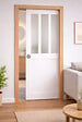 GD MENUISERIES - Porte Coulissante Atelier blanc vitre depoli H204 x L93 cm, Galandage, kit de finition - vignette