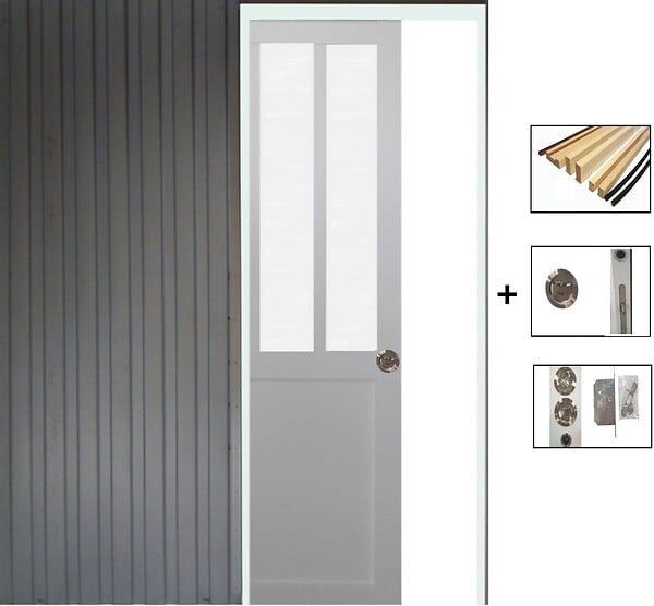 GD MENUISERIES - Porte Coulissante Atelier blanc vitre depoli H204 x L93 cm, Galandage, kit de finition - large