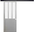GD MENUISERIES - Porte Coulissante Atelier blanc vitre depoli H204 x L93 cm, Rail Alu bandeau noir, Coquilles blanc - vignette