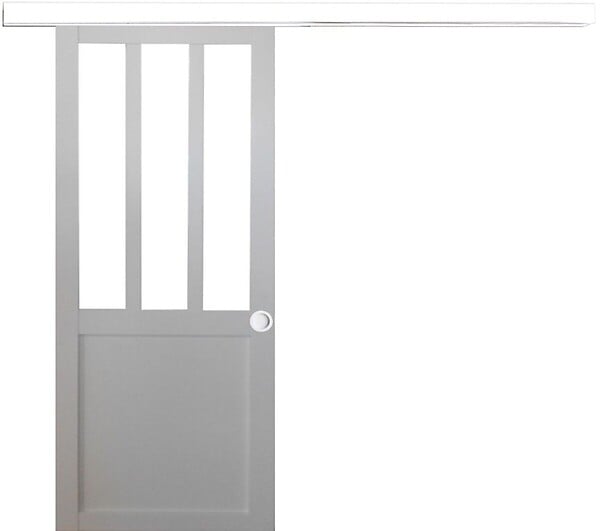 GD MENUISERIES - Porte Coulissante Atelier Blanc H204 x L73 cm, Rail alu Bandeau Blanc, Coquilles blanc - large