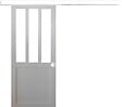 GD MENUISERIES - Porte Coulissante Atelier Blanc H204 x L73 cm, Rail alu Bandeau Blanc, Coquilles blanc - vignette