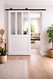 GD MENUISERIES - Porte Coulissante Atelier Blanc H204 X L83 cm, Rail Roulettes, Coquilles Blanc - vignette