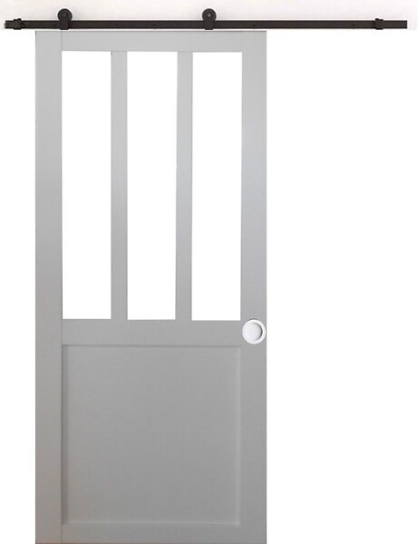 GD MENUISERIES - Porte Coulissante Atelier Blanc H204 X L83 cm, Rail Roulettes, Coquilles Blanc - large