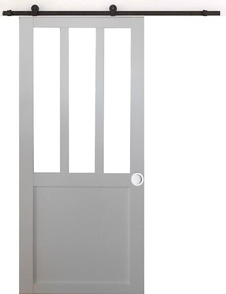 GD MENUISERIES - Porte Coulissante Atelier Blanc H204 X L73 cm, Rail Roulettes, Coquilles Blanc - large