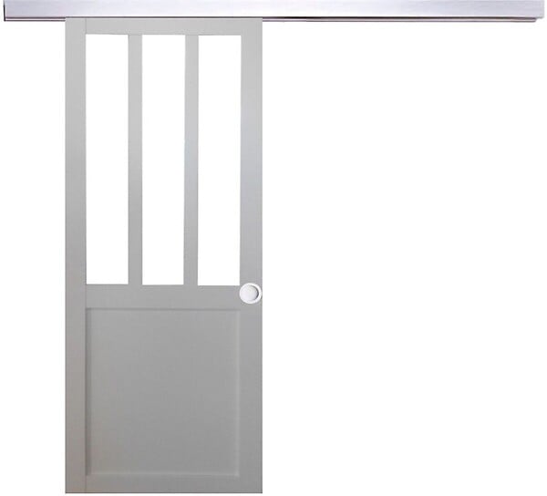 GD MENUISERIES - Porte Coulissante Atelier Blanc H204 x L73 cm, Rail Alu, Coquilles blanc - large