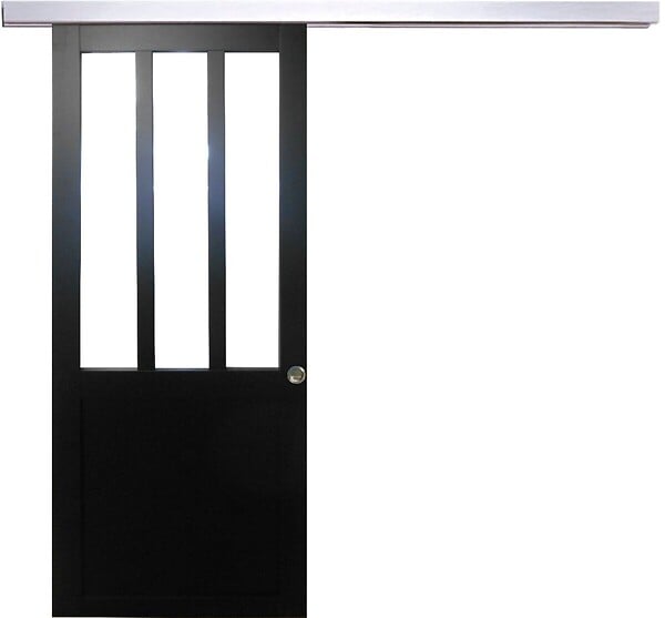 GD MENUISERIES - Porte Coulissante Atelier Noir H204 x L83 cm, Rail Alu, Coquilles - large