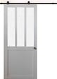 GD MENUISERIES - Porte Coulissante Atelier blanc vitre depoli H204 x L93 cm, Rail Roulettes, Coquilles - vignette