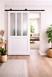 GD MENUISERIES - Porte Coulissante Atelier blanc vitre depoli H204 x L93 cm, Rail roulettes - vignette