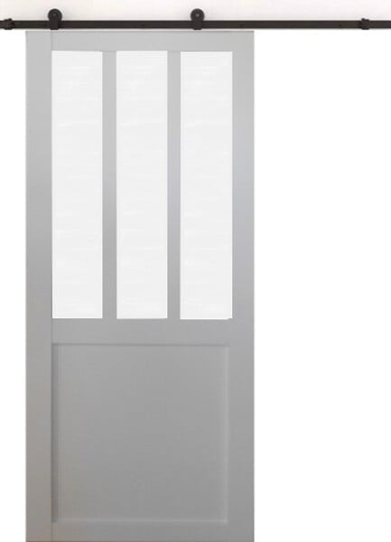 GD MENUISERIES - Porte Coulissante Atelier blanc vitre depoli H204 x L93 cm, Rail roulettes - large