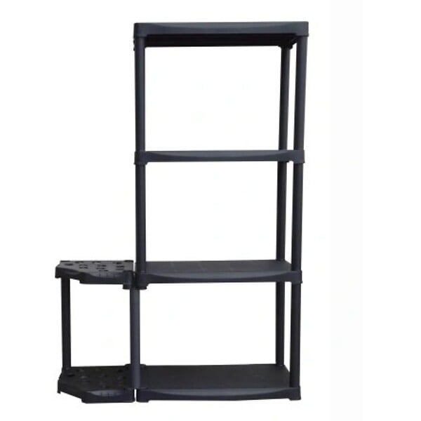 ARTPLAST - Étagère de Rangement 4 niveaux + Porte-Balai Noir Polypropylène Résistant Garage Buanderie Art Plast - large